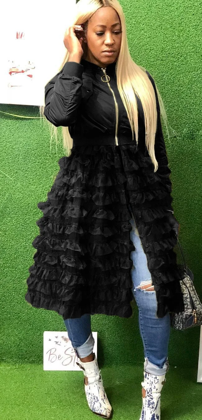 النساء الخريف الشتاء كم طويل جاكيتات أزياء شبكة خليط سستة المعاطف