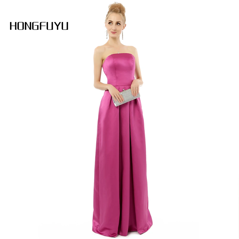

Vestido De Festa Satin Strapless Backless Long Evening Dress 2020 A Line Sleeveless Zipper Floor Length Evening Gowns N90702