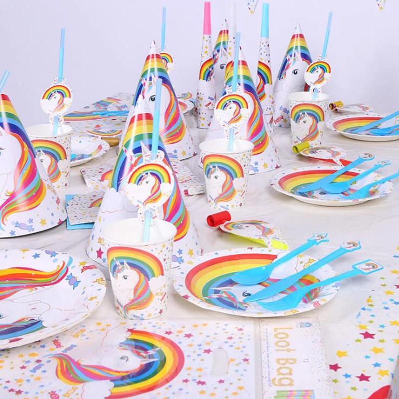 

99pcs/lot Unicorn Birthday Tableware Sets Kids Birthday Party Decorations Children Party Supplies Party Favors Kids Loved