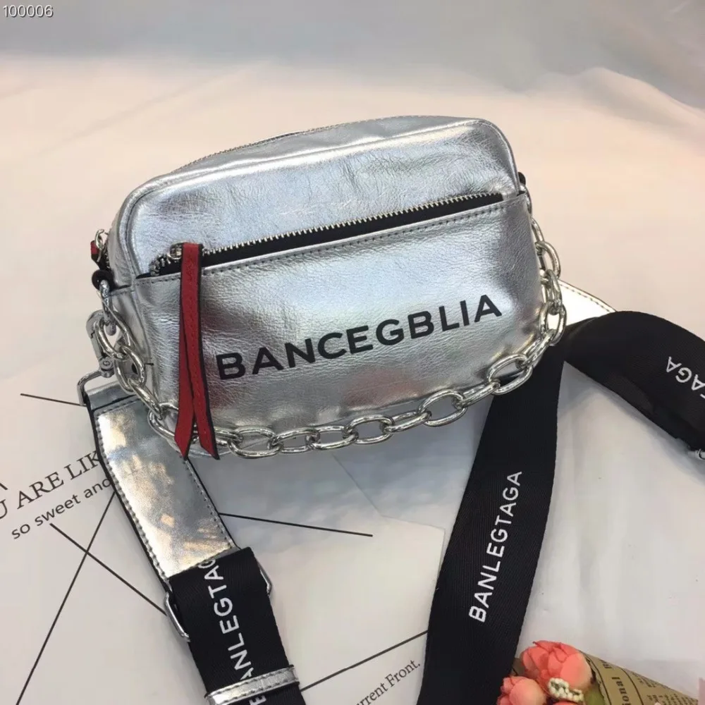 

luxury letter genuine leather shoulder slung small silver wide shoulder strap Messenger bag Head Layer Cowhide Bolsos Mujer