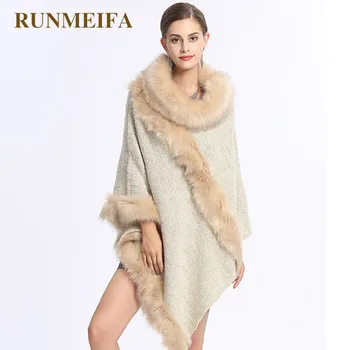 

RUNMEIFA New Fashion Women Winter Knitted Cardigan Scarf Faux Fur Cashmere Shawl Cape Coat Poncho Femme Elegant Shawls