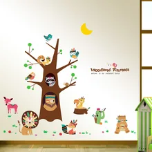 Мультяшные Животные Дерево настенные наклейки детская спальня настенные наклейки s для детской комнаты детская комната украшение Фреска