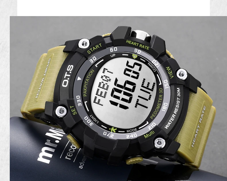 Повседневное OTS светодиодный для мужчин s военные цифровые часы для мужчин спортивные часы монитор сердечного ритма водонепроницаемый наружные наручные часы
