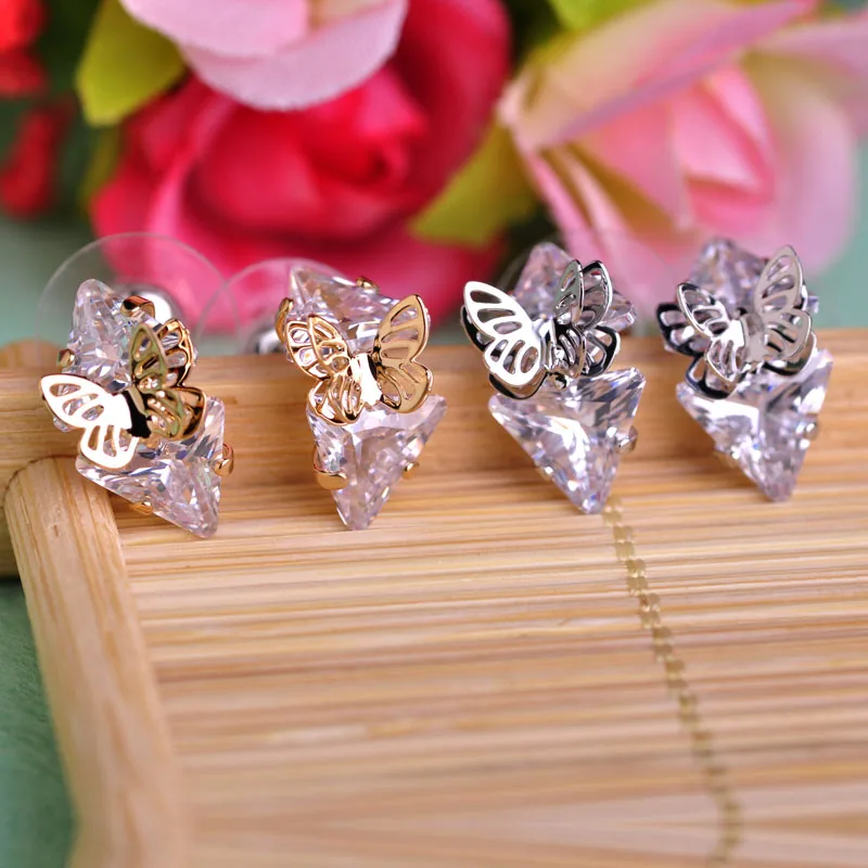 

Blucome Clearance Butterfly Shape Small Stud Earrings Shining Rhinestone Jewelry For Women Girl Banquet Holiday Dress Ornaments