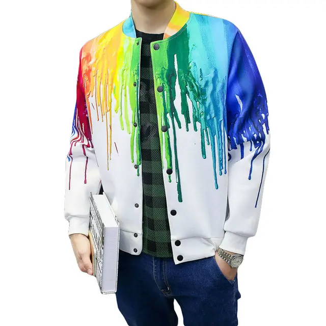 Colorful Jacket Luxury Men Watercolor Print Coats Veste Homme Fashion