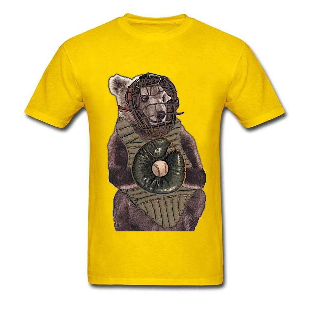 100% Cotton Men Short Sleeve Baseball Bear Catcher T-shirts Simple Style Tops Shirts Prevailing Design Round Collar Tee-Shirt Baseball Bear Catcher yellow