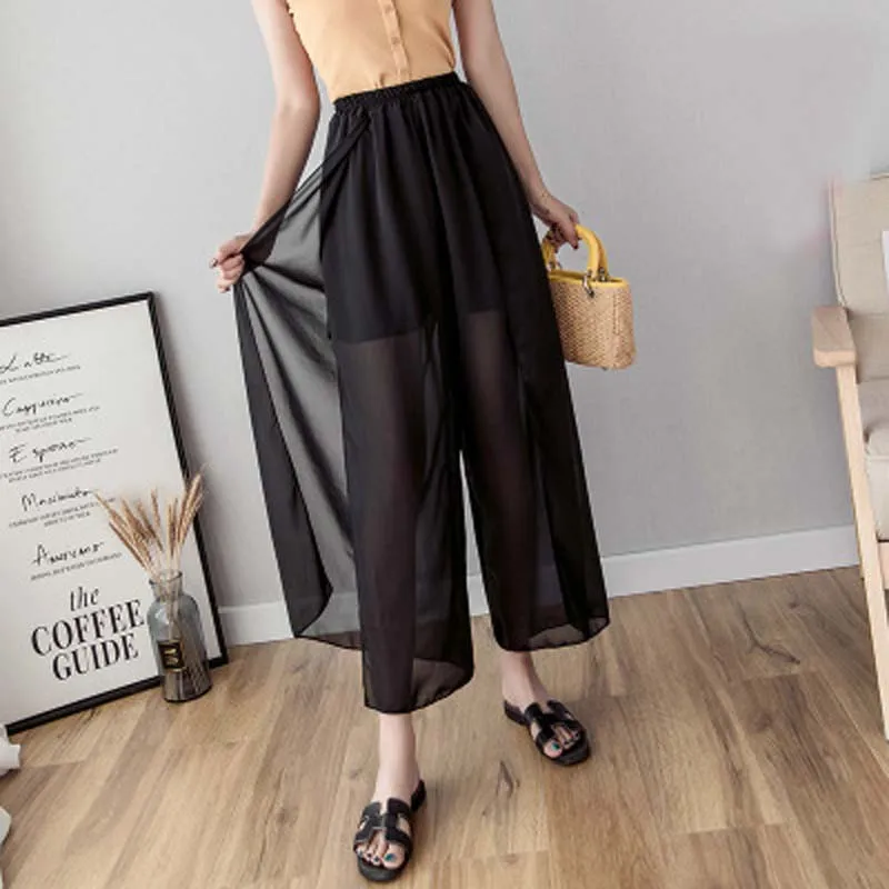 2019 Broad-legged pants summer thin large size, casual open-forked, nine-minute pants, loose and slim Chiffon sunscreen pants 2019 Broad-legged pants summer thin large size, casual open-forked, nine-minute pants, loose and slim Chiffon sunscreen pants