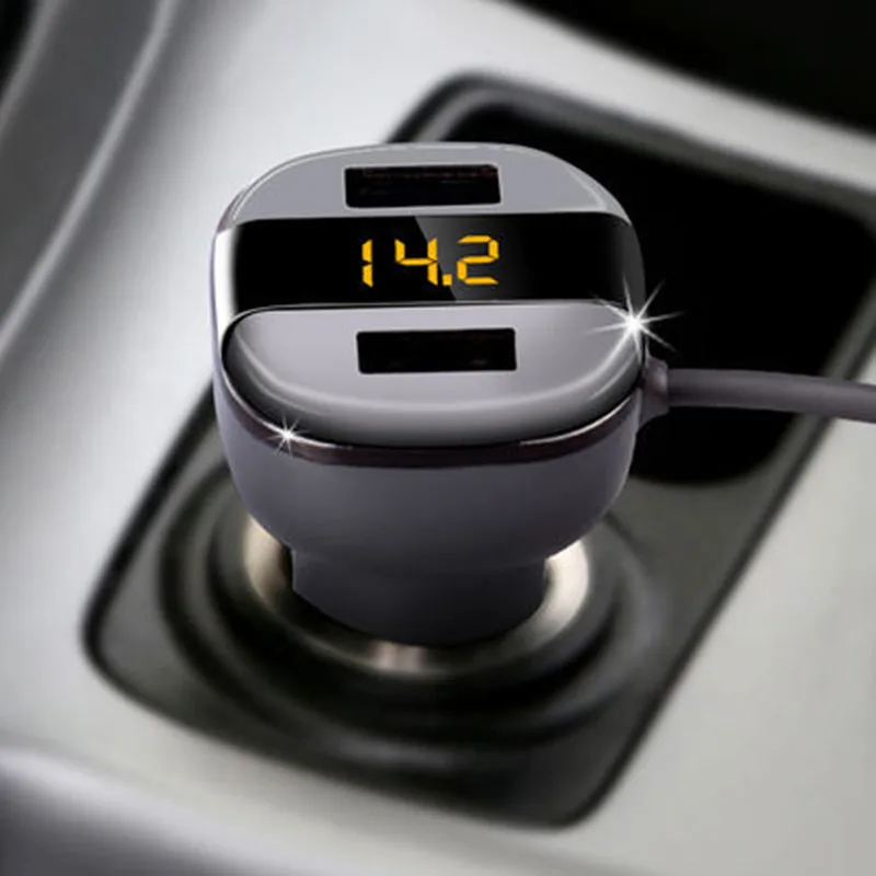 Автомобильное зарядное устройство умное с двумя usb портами 12 24 В 3 4 а цифровым