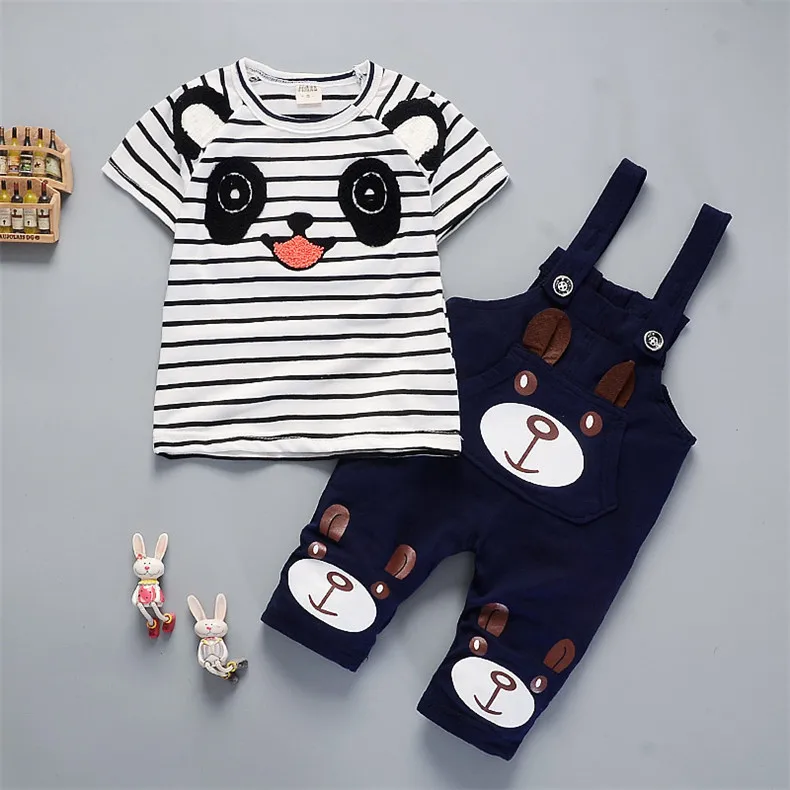 Summer children's suit Cartoon cute panda short sleeved pants two sets ...