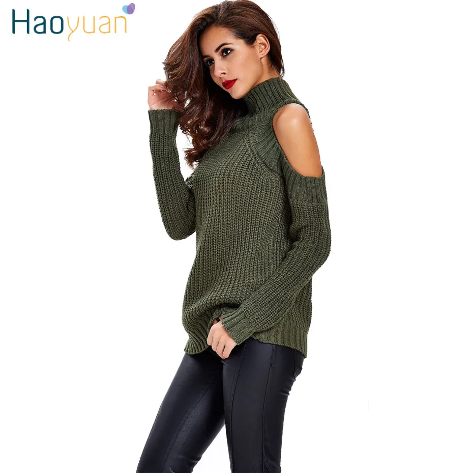 HAOYUAN водолазка с открытыми плечами вязаный свитер Женский Повседневный уличная одежда Осень Зима Джемпер сексуальный корейский пуловер свитер