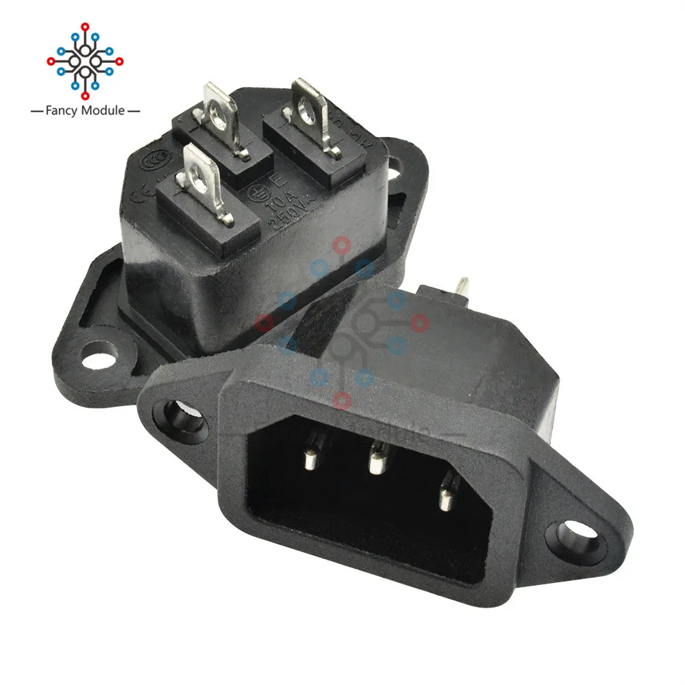 

1 Piece AC 250V 10A IEC 320 C14 Panel Mount Plug Adapter Iron Core Power Connector Socket 3 Pins Inlet Power Plug Socket