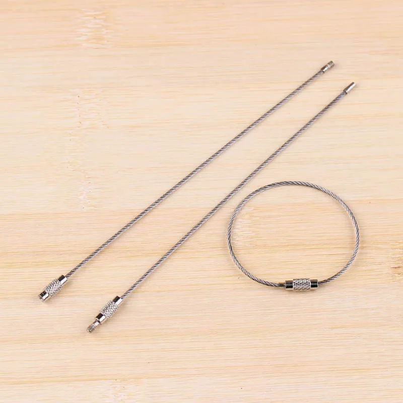 10pcs 150mm Screw Locking Stainless Steel Wire Keychain Cable Rope Key