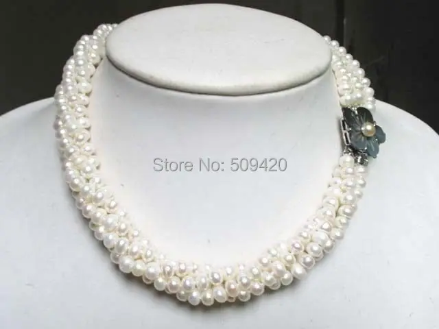 

Free Shipping >>>>>necklace 4 strands twisted white pearl beads sea shell clasp