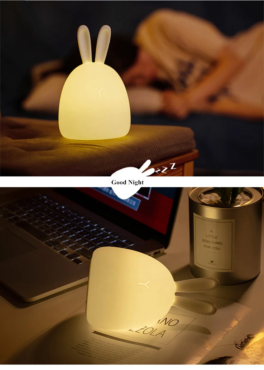 SuperNight Rabbit LED Night Light Vibration Touch Sensor Colorful USB Silicone Bunny Bedside Table Lamp for Children Kids Baby (3)