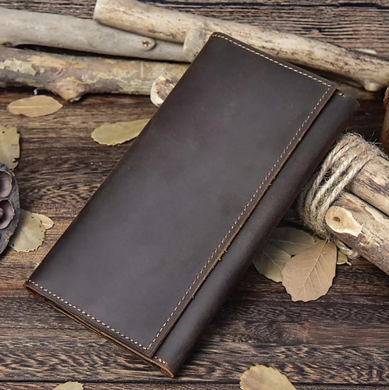 

Luufan Dark brown Long Wallet Handy Men Cow Leather with Phone Pocket fit Cards Banknotes Coins Passport Travel Business Purse