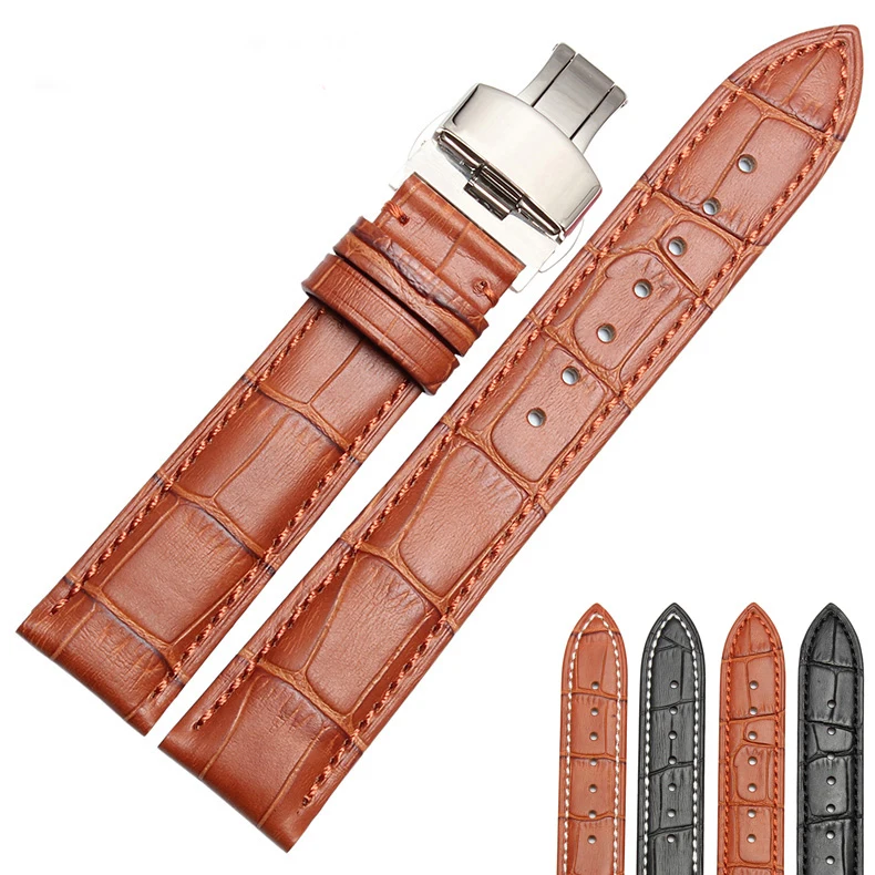 wholesale Genuine leather bracelet watchband watch strap band Black Brown 18mm 19mm 20mm 21mm ...