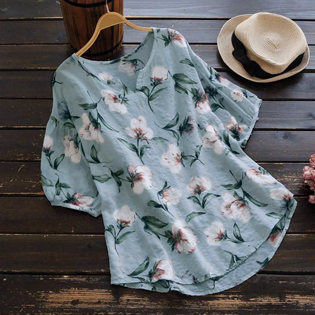 Летняя женская блузка с принтом Boho Свободная Женская большого размера коротким