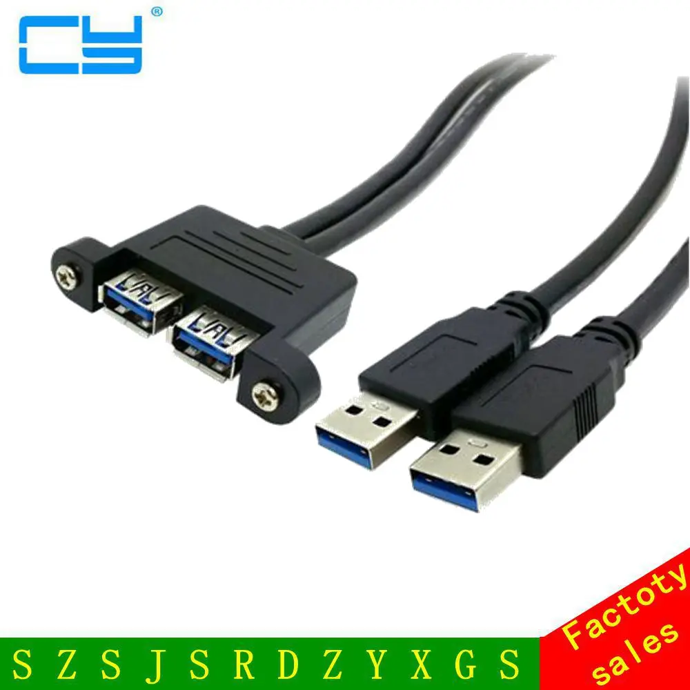 

Free shipping combo two USB 3.0 male to USB 3.0 Female Extension Cable 50cm/100cm with screw Panel Mount holes