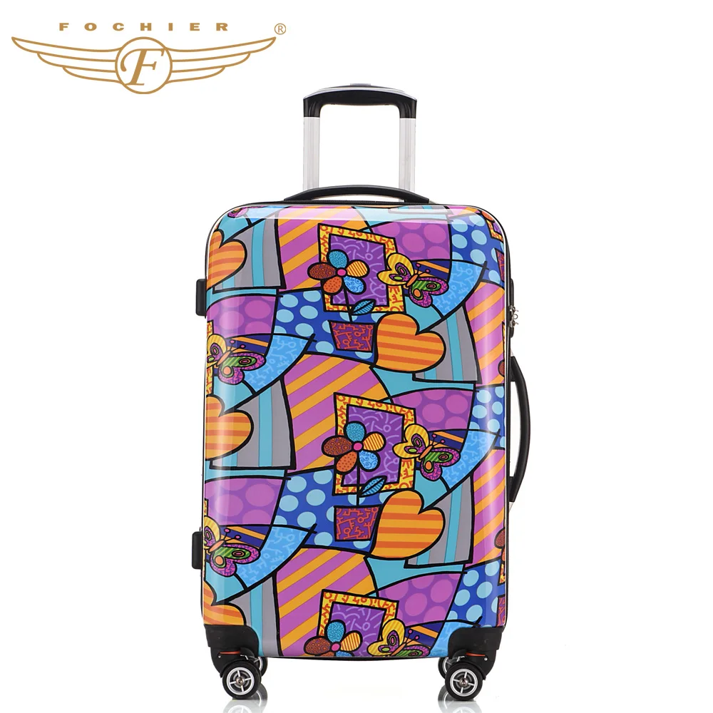 1 Piece Flower Printing Hardside Travel Trolley Luggage Suitcase 20 24 28 Spinner 4 Wheels ABS PC  Cabin Case Fochier XQ004