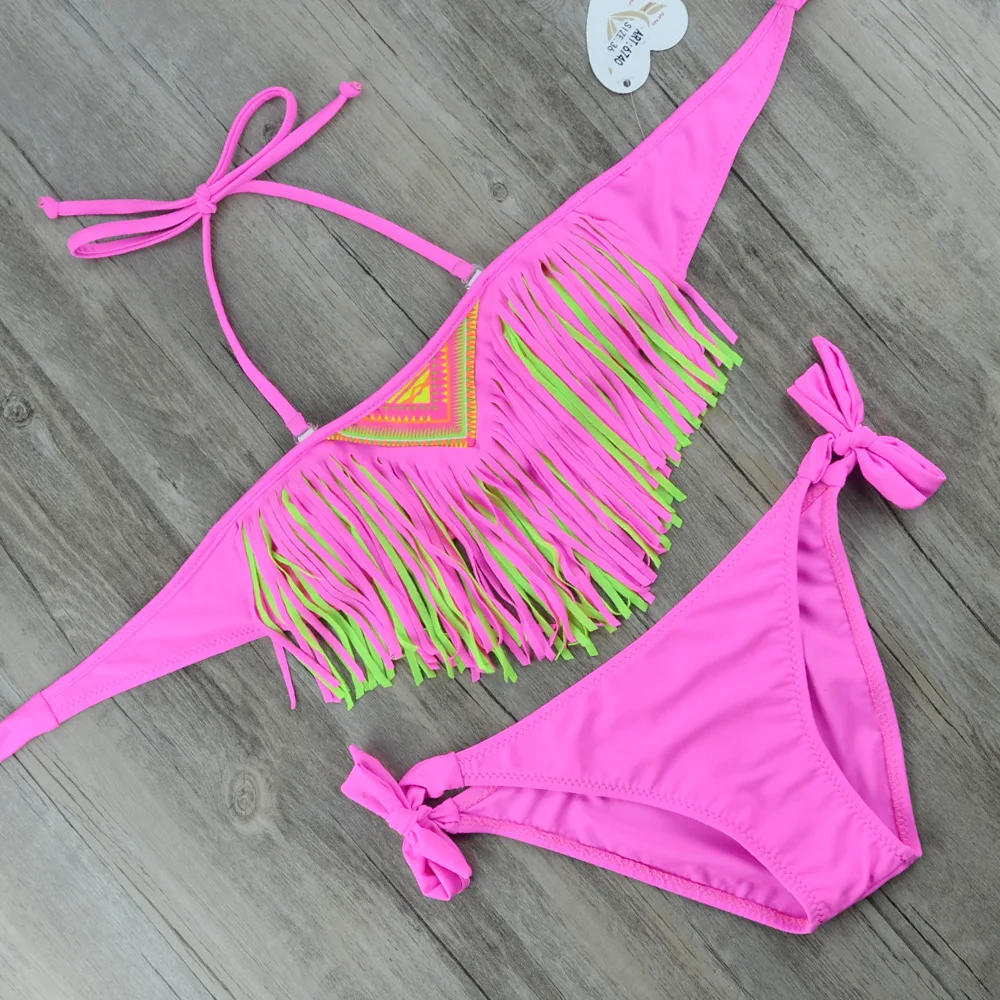 Tassel Bikini For Girls With Pads Bandeau Children Swimwear Kids Two Piece Swimsuit 8-16 Years Old, two piece swimsuit,kids two piece swimwear