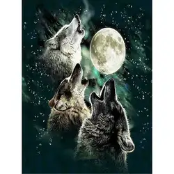 Три Волка под луной полная дрель 5d Diy Алмазная картина набор 5d Diy бриллиантовый рисунок Рождество украшения для дома