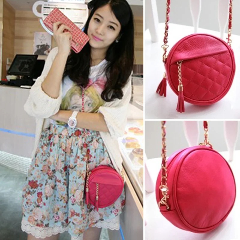 

Tassel Design Zipper Plaid Pattern Female Shoulder Bags Casual Mini Round Chain Women's Crossbody Bag Phone Trend Ladies Totes
