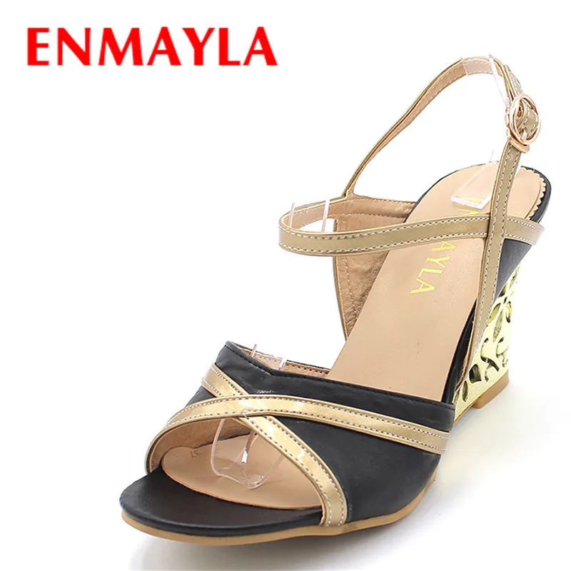 

ENMAYER new fashion wedges high heels sandals ankle strap sexy open toe summer dress shoes & ladies shoes woman
