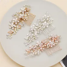 Великолепный ручной цветок из розового золота расческа для волос невесты ручной работы свадебные аксессуары для волос с жемчугом Ювелирные изделия женский головной Убор