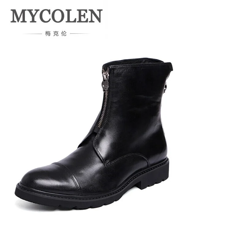 MYCOLEN/ г.; новые ботинки челси в европейском стиле; сезон осень-зима; мужские ботинки из натуральной кожи на молнии; оригинальные ботинки из воловьей кожи - Цвет: Черный