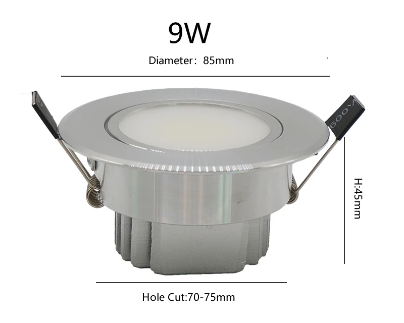 Затемняемый 9 Вт Встраиваемый светодиодный потолочный светильник для помещений Cree COB 12 шт. DHL AC90-260v серебристый корпус светодиодный светильник светодиодный 12 В точечный свет
