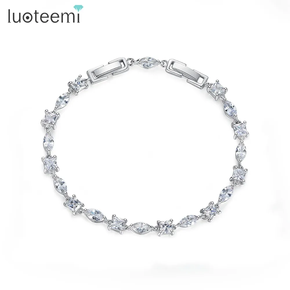 

LUOTEEMI Brand Geometric Bracelet for Women Elegant Luxury Square Oval Shape CZ Girl Party Jewelry Women Wedding Christmas Gift