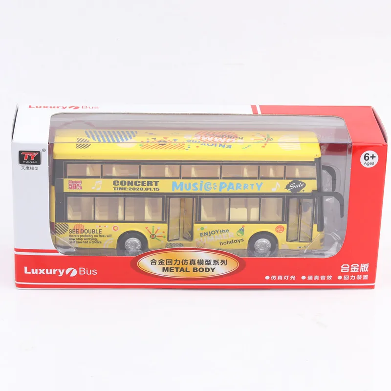 1:36 детский двухэтажный автобус модель сплава модель машины Голосовая станция автобус возвращение грузовик звук-оптическая маятниковая игрушка автобус - Цвет: Yellow