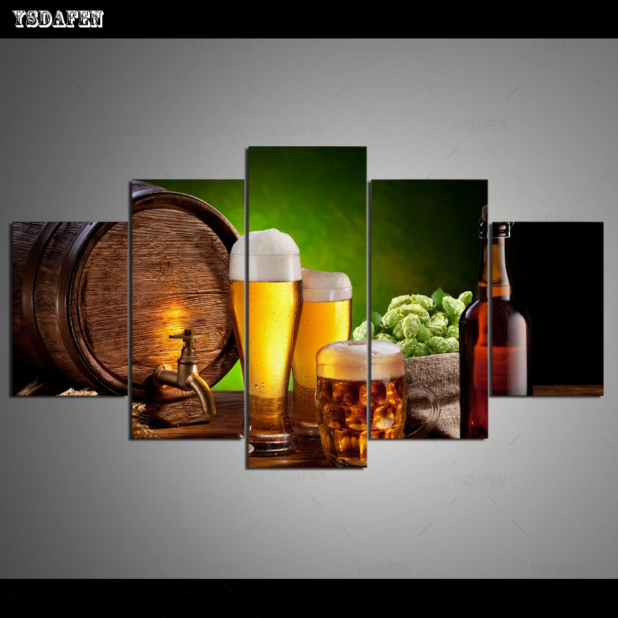 Op de muur HD print olieverf SMD foto Wine постер для стекла вид помещения Декор 5 штук Холст