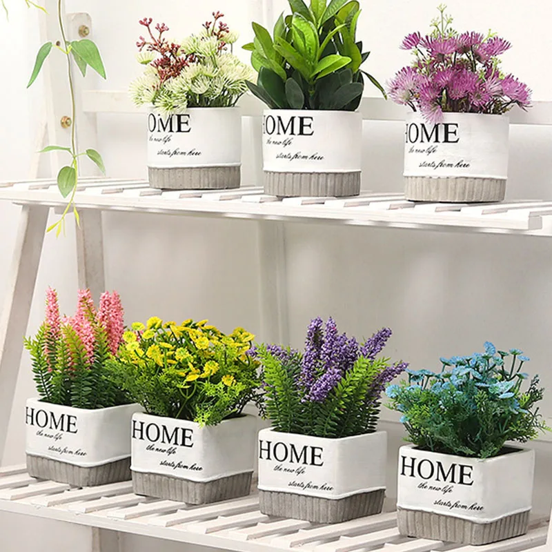 

Artificial flower Potted set Desktop Fake plants Bonsai Plastic vase Fake flower wedding Christmas decoration for home gift New