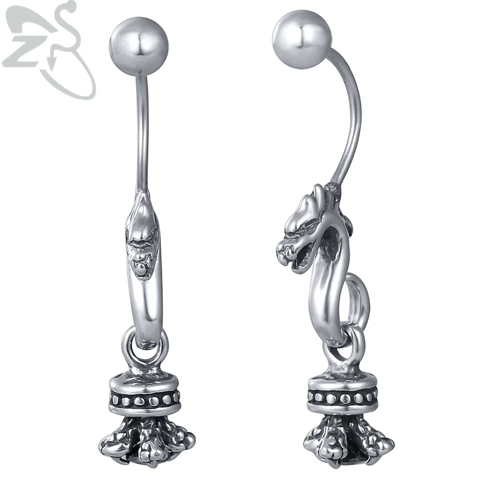 

ZS Punk Steel Dragon Drop Earrings with Black Cubic Zirconia Crystal Dangle Earrings for Men Rock Roll Earrings Stainless Steel