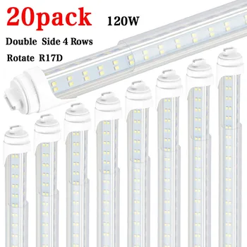 

20PCS-8FT LED Tube Light, 120W 6000K clear cover,T8 R17D/HO Base, V Shaped Double side 4 Rows, Dual-End Powered, Ballast Bypass,