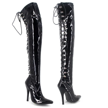 

Unisex Dancing Boots 36 - 46 Multi Color Cross Straps Sexy Patent Leather Over The Knee Thigh High Ladies Boots Pointed Toe 2016