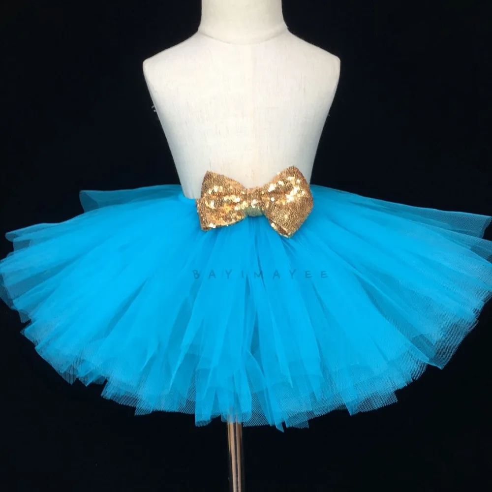Лидер продаж, зеленые юбки-пачки для маленьких девочек Детская пышная фатиновая юбка балетная юбка-пачка с золотыми блестками и бантом, Детские праздничные юбки для дня рождения - Цвет: Небесно-голубой