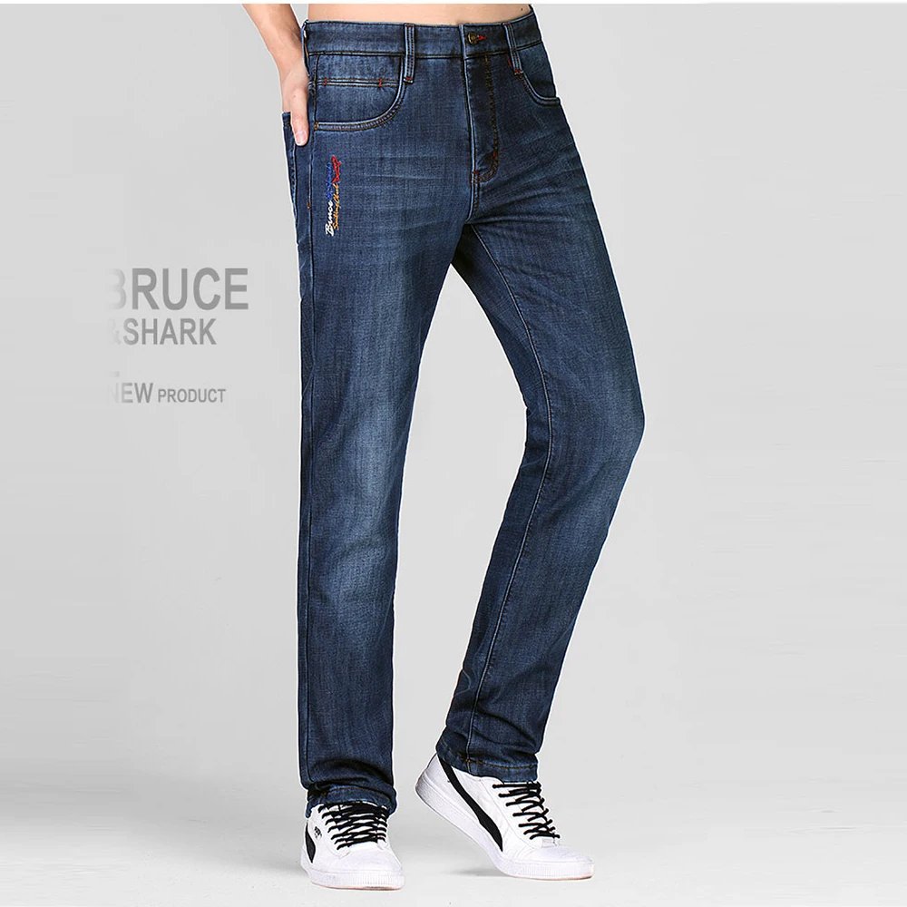 Bruce Shark 2019 Men Jeans Fashion Casual High Quality Embroidery Straight leg Fleece heavyweight Winter Big 1