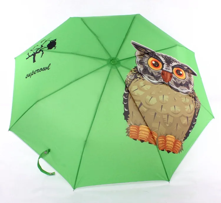 

Orange Green Light Original Animal Owl Printed Automatic 3 Fold Umbrella Women Windproof Sun Protection Kids Umbrella Rain Gear