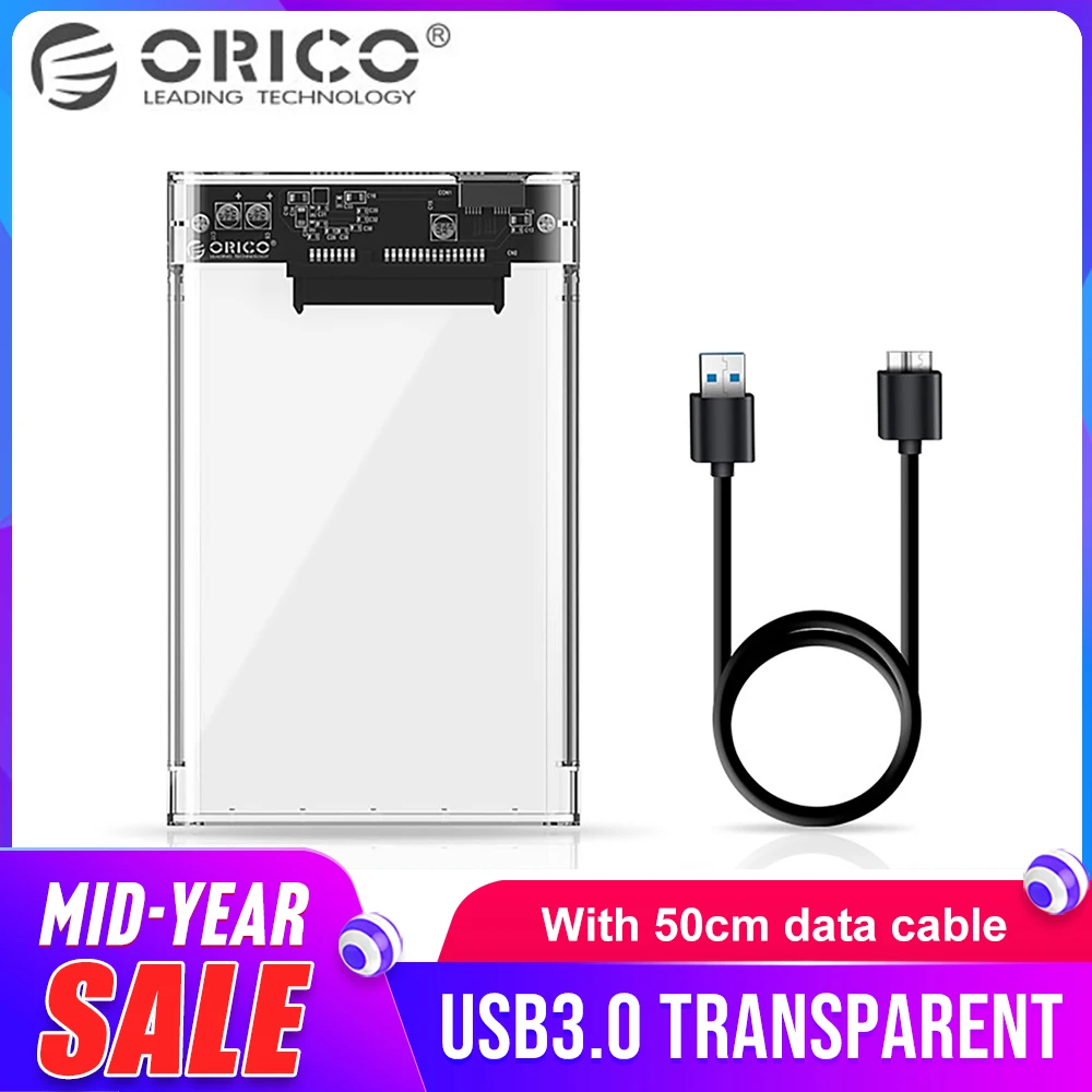 ORICO 2 5 дюйма корпус жесткого диска прозрачный USB3.0 HDD Поддержка ТБ 7 9 мм 2139U3|Корпус