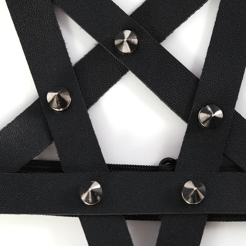 Пентаграмма подвязки кожа бондаж черный Для женщин нога кольцо чулки подтяжки пояса белье Harajuku в готическом стиле панк пояс