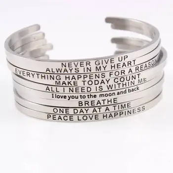 

New Arrival! 316L Stainless Steel Bracelets Engraved Positive Inspirational Quote Cuff Bangle Mantra Bracelet for Women Men