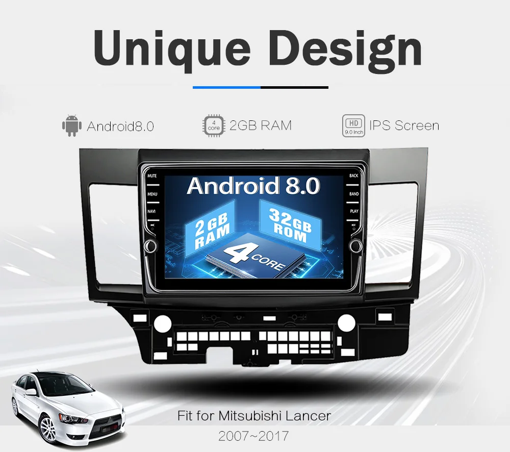 Cheap Funrover 9"Android 8.0 Car dvd radio player for MITSUBISHI LANCER 2007-17 2 din gps Navigation multimedia stereo 2G RAM 32G ROM 11