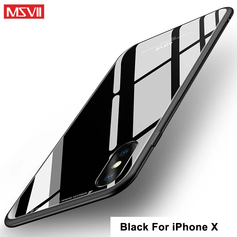 Чехол Msvii для iPhone X XR XS Max, чехол, тонкий роскошный чехол для Apple iPhone XR, чехол из закаленного стекла для iPhone X S Max, чехол s - Цвет: Black