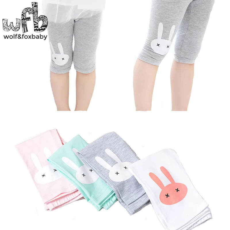 3-10years Girls Cotton Cartoon Footless Knee Length Cropped Pants Kids Leggings Summer Cool