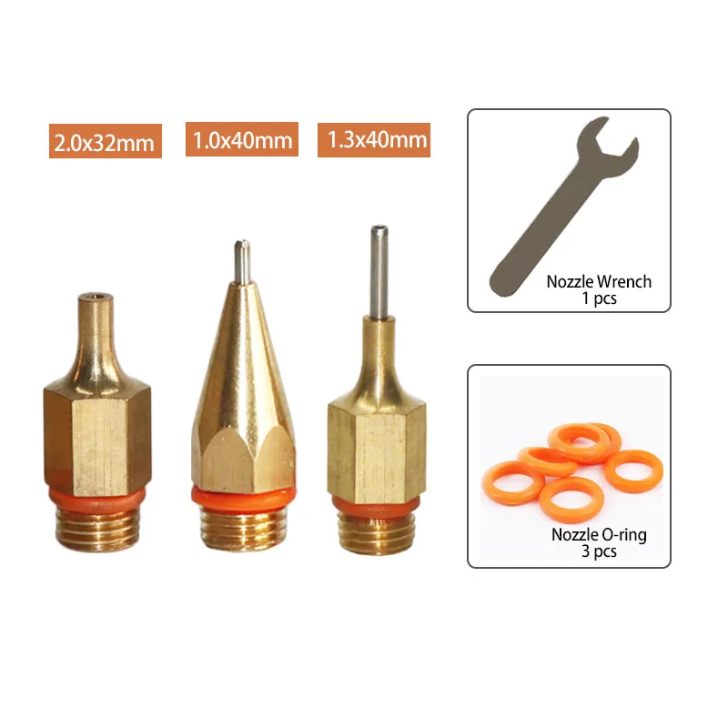 Термоклеевой пистолет медное сопло большого и малого диаметра сопло 1,5x70 мм 2,0x50 мм 1 мм с насадкой гаечный ключ и резиновой крышкой, 3 шт./лот - Цвет: 2.0x32 1.0x40 1.3x40
