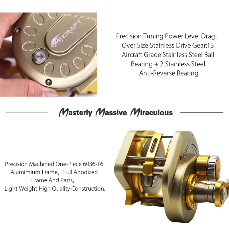 Slow JiggingFishing Reel  CNC Aluminium Full Metal Saltwater Boat Reel 6.31  13+2BB TG300G