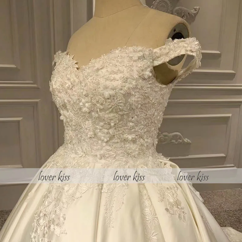 Lover Kiss vestido de novia настоящая принцесса с открытыми плечами свадебное платье Роскошные 3D цветы кружевное свадебное платье для женщин большие размеры