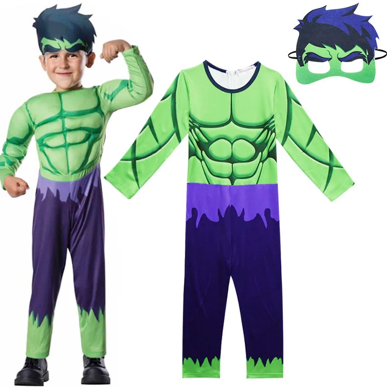 

Boy Clothing Muscle Superhero Hulk Kids Pupils Fantasy Comics Movie Carnival Party Halloween Superman play Costumes Clothes Sets